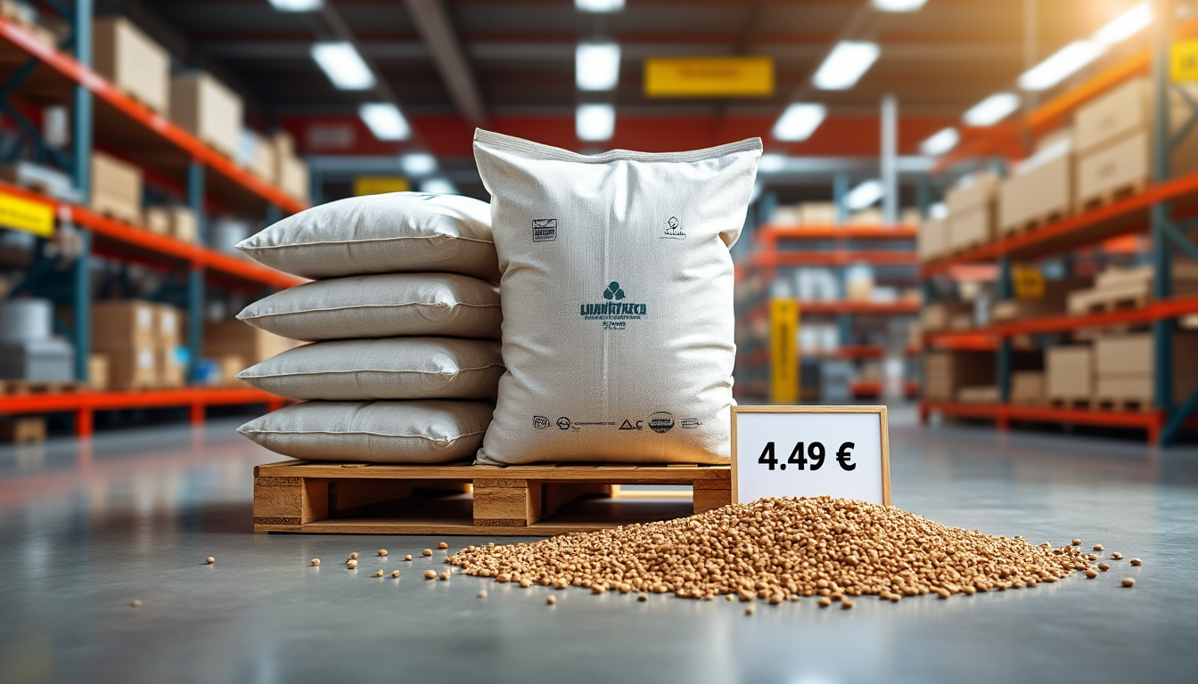 profitez de granulés de bois certifiés din/en plus pour un chauffage écologique, à seulement 4,49 € dans votre magasin de bricolage préféré. offre limitée, qualité garantie !